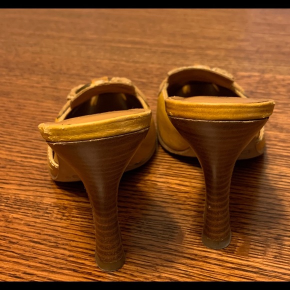 Bebe size 6.5 tan heels with metal ring and “lace.” - Picture 6 of 8